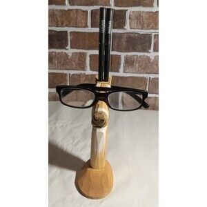 Vintage Peepers Wooden Hand Carved, Painted Deer Eye Glasses & Pen Holder